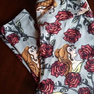 Lularoe OS Gray Belle Red Roses HTF Leggings